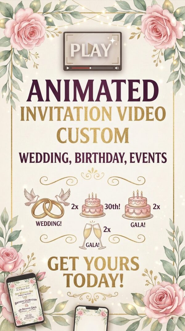 Digital Invitation Video | Custom Animated Wedding, Birthday & Event Invite (Worldwide Service)