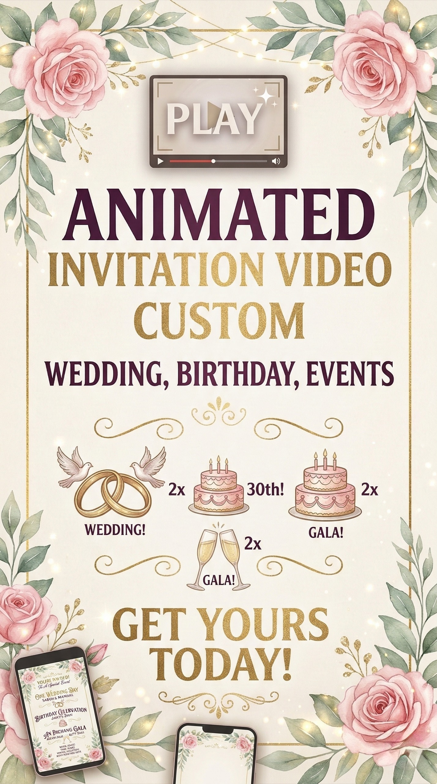 Digital Invitation Video | Custom Animated Wedding, Birthday & Event Invite (Worldwide Service) - Image 1