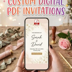 Custom Digital PDF Invitation – Personalized Wedding, Birthday & Event Invite (Worldwide)