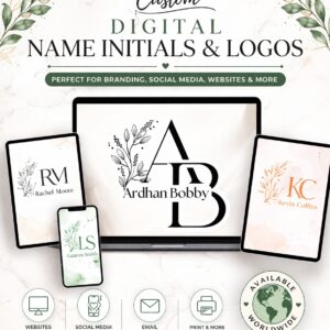 Custom Digital Name Logo Design (Avaliable Worldwide)– Personalized Initials Monogram with Floral Style | Branding Kit for Business & Social Media